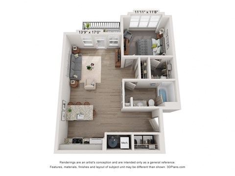Spacious one-bedroom floor plan at Plat 10 Living Windsor CO offering contemporary layout and comfortable flow.